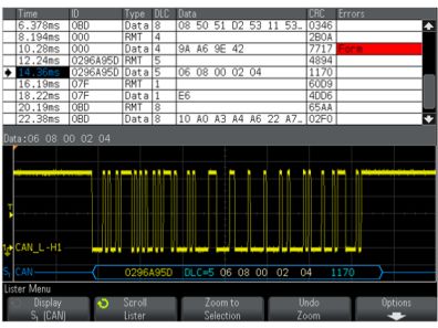 CAN Protocol Decode performed by InfiniiVision oscilloscope